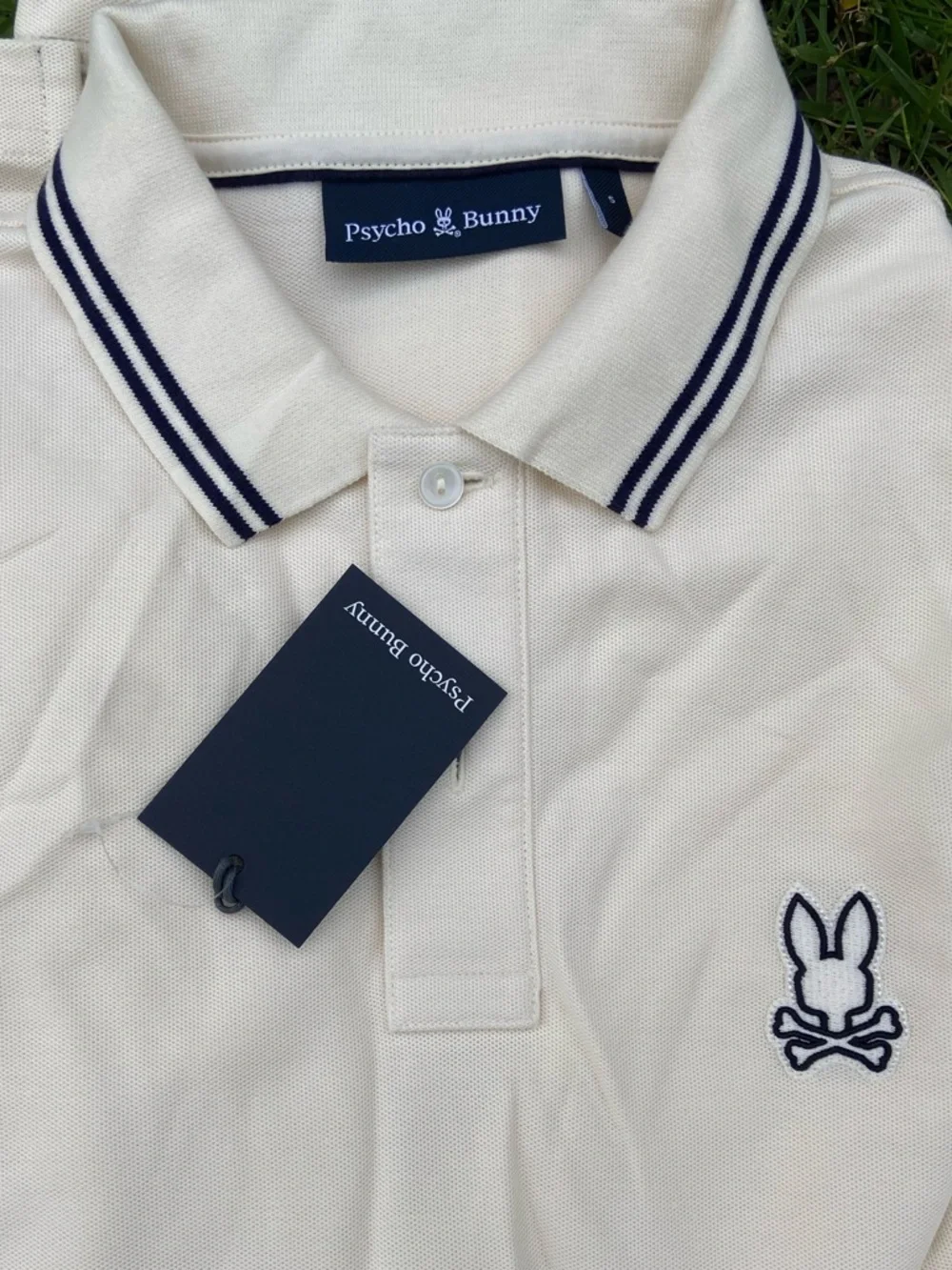 Psycho Bunny Cream Polo with Navy Tipping - Picture 2 of 7
